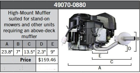 49070-0880 HIGH MOUNT  KAWASAKI MUFFLER FOR FR / FS / FX 600V, 541V, 481V (603cc)