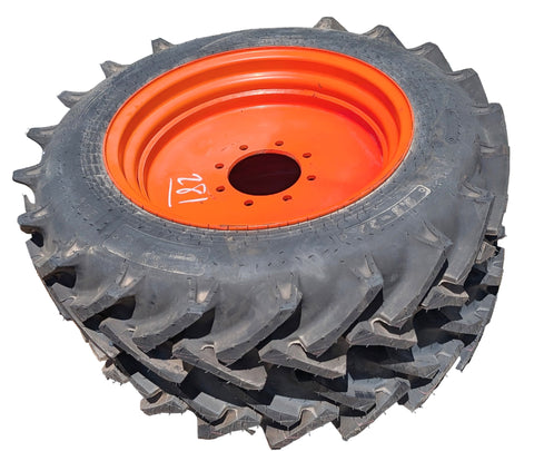 2 New Alliance Tractor Bias R-1 - 9.50-22 Tires on AMR8553 KUBOTA RIMS