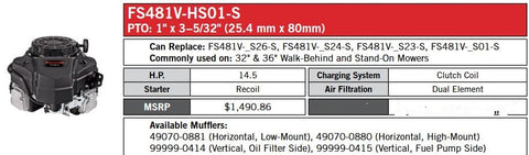Genuine Kawasaki FS481V-HS01-S 14.5 Engine PTO Size: 1 x 5/32" FS481V