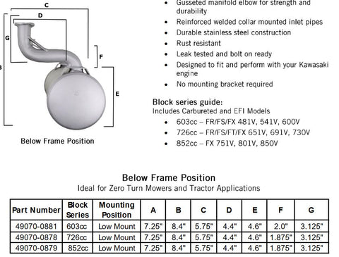 49070-0881 KAWASAKI MUFFLER FOR FR/FS/FX 481V,V541V, 600V