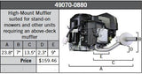 49070-0880 HIGH MOUNT  KAWASAKI MUFFLER FOR FR / FS / FX 600V, 541V, 481V (603cc)