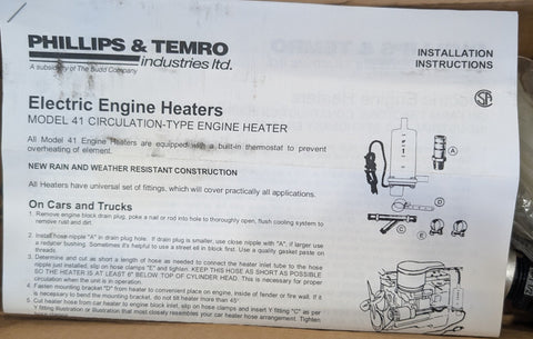 Phillips & Temro Ind JD Electric Engine Heater Model 41 New In Box RE313366