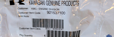 921537100 Genuine Oem Kawasaki BOLT,6X29.5 92153-7100