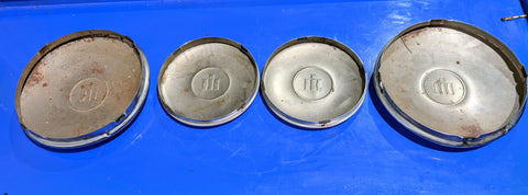 FRONT & REAR CHROME HUB CAP CUB CADET 759-3123 734-3009 734-3008 IH 407274 R1 IH 407276 R1 IH 407275 R1 IH 106315 C1 IH 106313 C1 SET Used