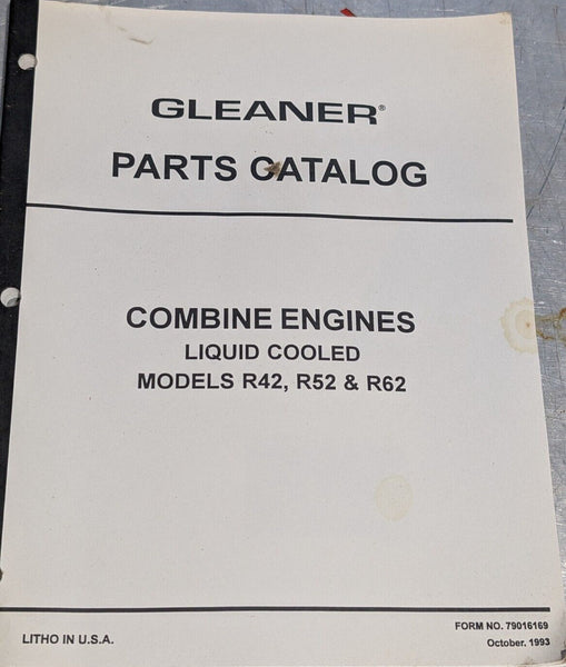 Gleaner R42, R52 & R62 Combine Engine Parts Catalog Manual Water Coole ...
