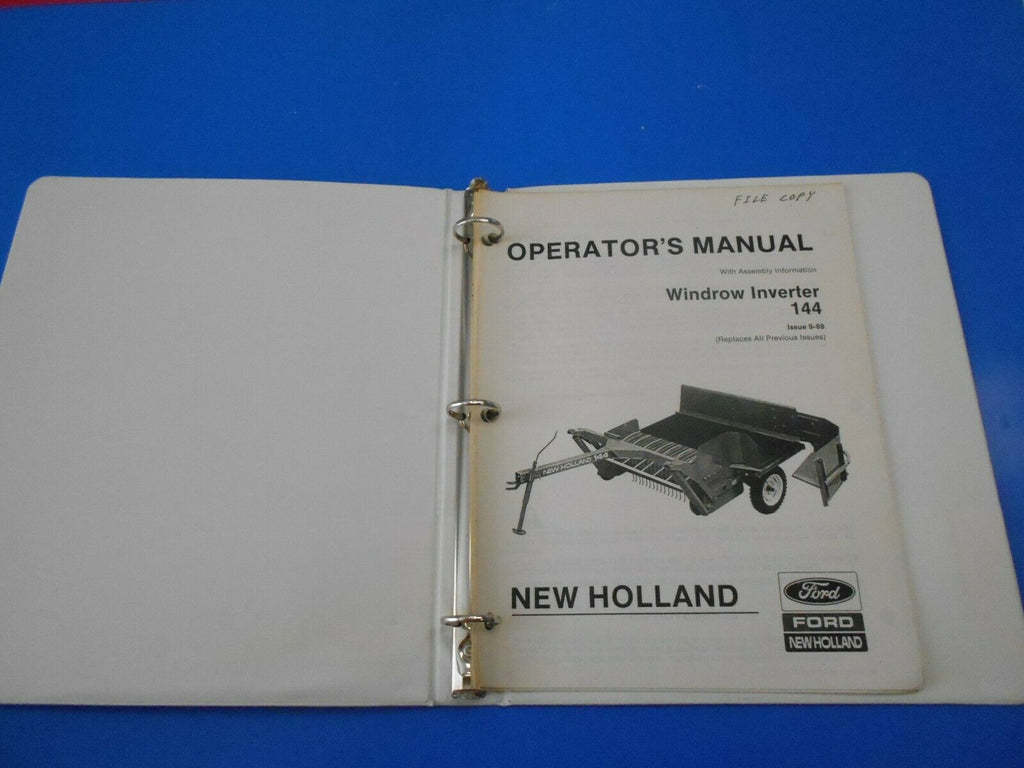 1988 Ford New Holland Windrow Inverter 144 Operator's Manual --copy