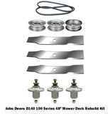 John Deere D140 , LA145 100 Series 48" Mower Deck Parts Kit Spindles Blades Belt Idlers GY21098