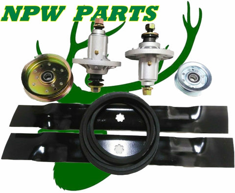 NPW  Replacement Deck KIT SPINDLES Blades IDLERS Belt FOR John Deere GX22151 GY21098