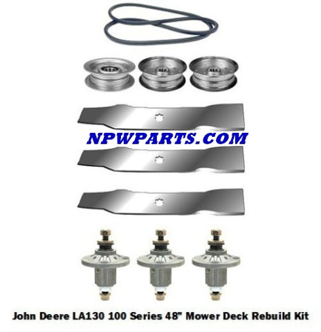 John Deere LA130 Series 48" Mower Deck Parts Kit Spindles GY21098 Blades GX21784 Belt Idler